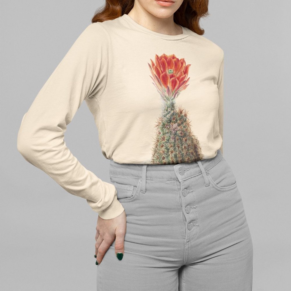 Claret Cup Cactus Vintage Floral Print Long Sleeve Graphic Tee T-shirt S M L XL